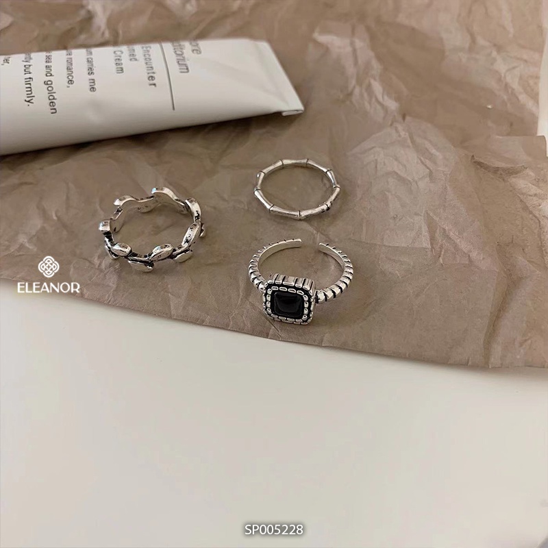 Nhẫn nữ hở bạc 925 Eleanor Accessories mặt vuông đính đá phụ kiện trang sức 5228