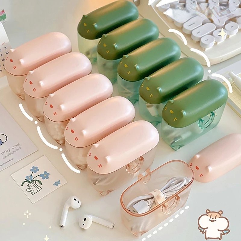 Hộp Đựng Dây Cáp Dữ Liệu / Tai Nghe Hình Mèo Dễ Thương Chống Bụi Tiết Kiệm Không Gian