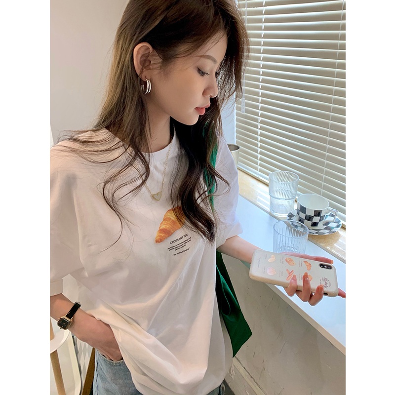 NUZIRO Áo Thun Ngắn Tay Cổ Tròn In Họa Tiết Đơn Giản Thời Trang Mùa Hè Hàn Quốc Dành Cho Nữ