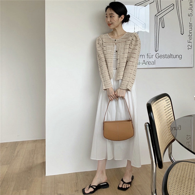 Áo dệt kim SUXI thiết kế khoét lỗ phong cách Hàn Quốc thời trang chống nắng mùa hè cho nữ