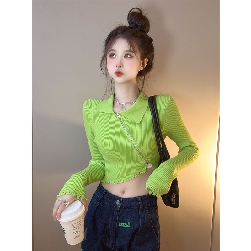 COZOK Áo sweater Dài Tay Phối Khóa Kéo Thời Trang Dành Cho Nữ