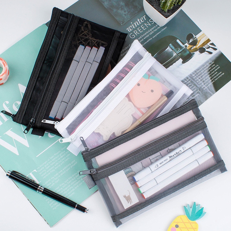 Túi Đựng Bút Bằng Lưới Hai Lớp Trong Suốt Sức Chứa Lớn