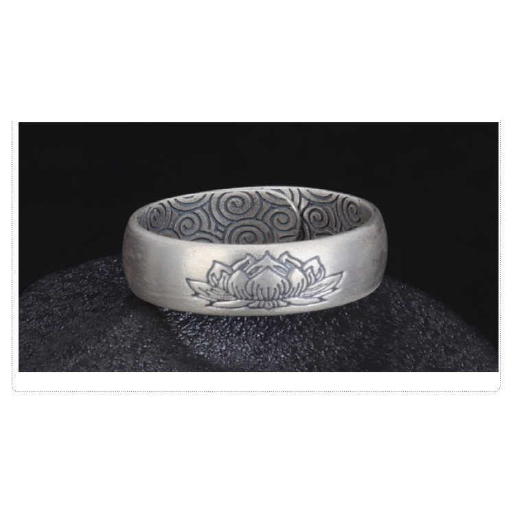 Nhẫn Bạc Hình Hoa Sen Độc Đáo Phong Cách Retro Cho Cặp Đôi