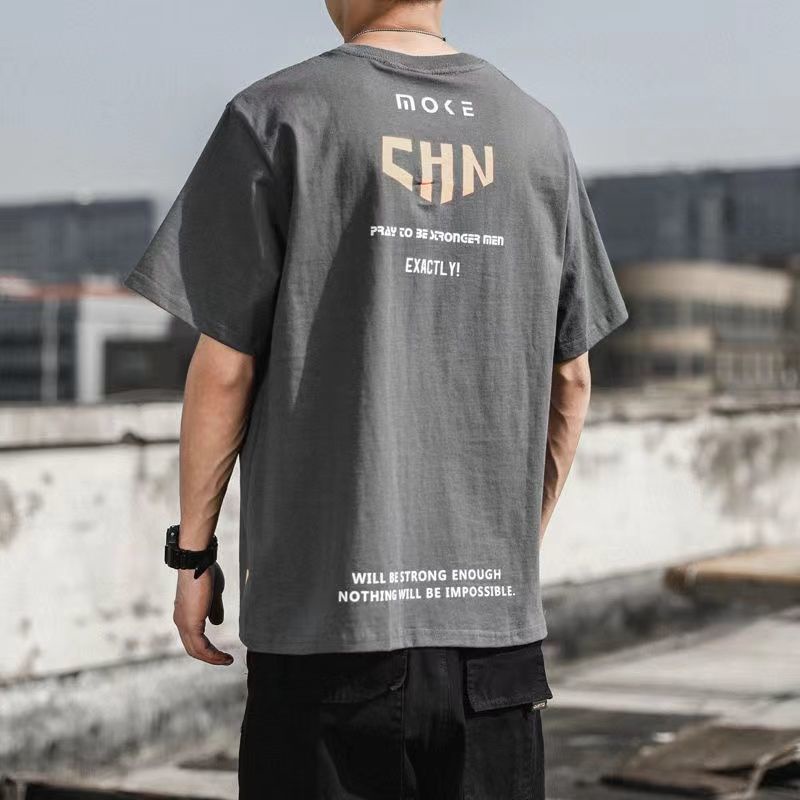 Áo Thun Cotton Tay Ngắn Cổ Tròn Dáng Rộng In Họa Tiết Đơn Giản Hợp Thời Trang Cho Nam