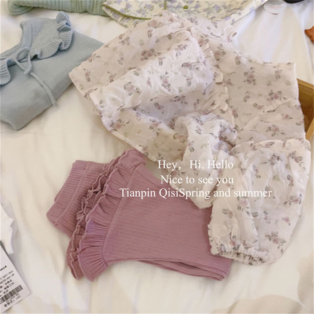 Bộ Áo Sơ Mi Tay Dài + Quần Dài Ống Loe In Hoa Phong Cách Mori Hàn Quốc Thời Trang Xuân Thu Cho Nữ