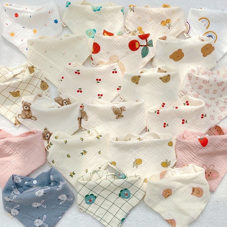 Set 2 yếm trẻ em tam giác xô nhăn Muslin Organic cao cấp Bunny cho bé