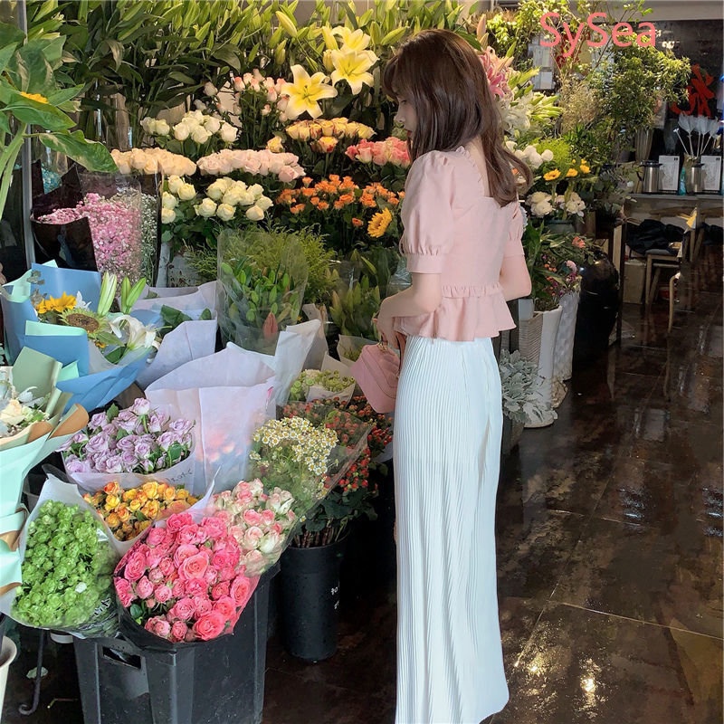 Plus Áo Kiểu Tay Ngắn Rút Dây Phong Cách Vintage Pháp Cho Nữ