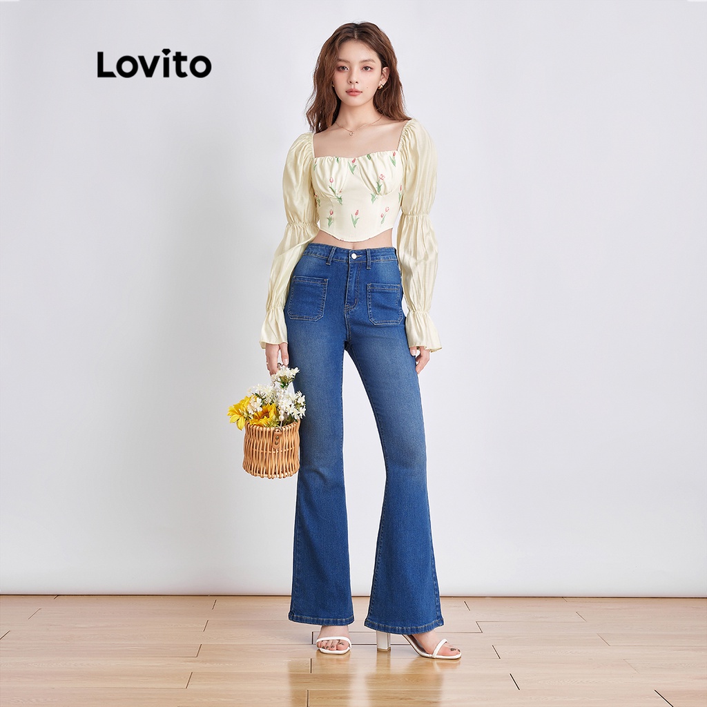 Lovito Áo Sơ Mi L44EE013 (Màu Mơ) Vải Virago Tay Xuyên Thấu Cổ Điển Ditsy | BigBuy360 - bigbuy360.vn