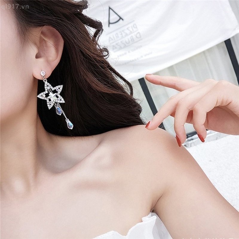 Đôi Bông Tai Dáng Rơi Họa Tiết Ngôi Sao Đính Đá Thời Trang Cho Nữ