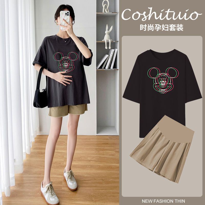 YHTN đồ bầu đồ bộ bầu Quần Short Thời Trang Mùa Hè Cho Mẹ Bầu Mùa Hè Mới dễ thương đồ bộ cho bầu Thời Trang bộ bầu