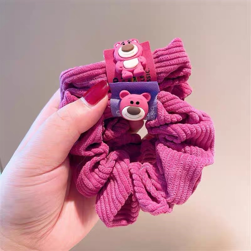 Cột tóc scrunchies hình gấu dâu tây lotso dễ thương cho nữ đẹp hottrend hàn quốc De Perier