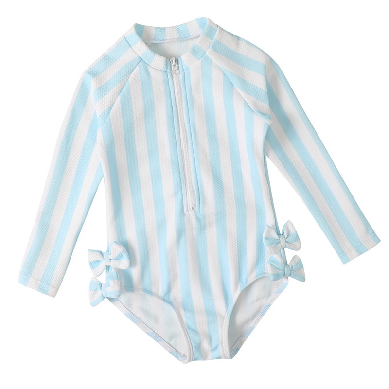 Bộ đồ bơi liền thân IQ ANGEL phối dây kéo kẻ sọc phong cách Hàn Quốc thời trang cho bé gái