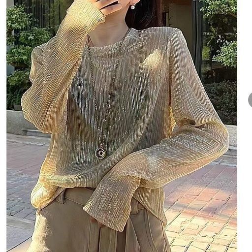 Hàng Châu Âu Áo Thun Lụa Sáng Bóng Chui Đầu Tay Dài Trong Suốt Chống Nắng Mùa Hè Kiểu Mới