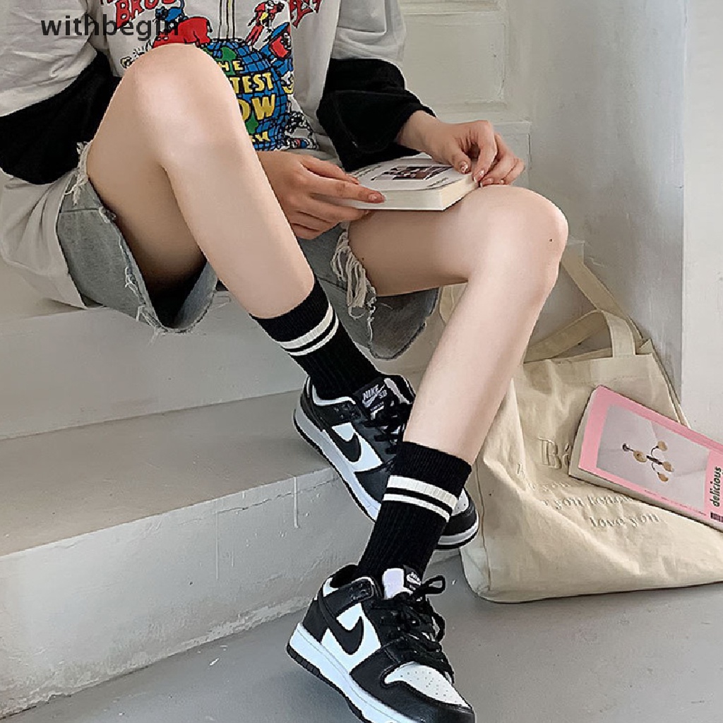 Set 2 Đôi Vớ Cotton Giữ Ấm Thoáng Khí Thoải Mái Họa Tiết Kẻ Sọc Chữ R Thời Trang Thường Ngày Cho Nữ