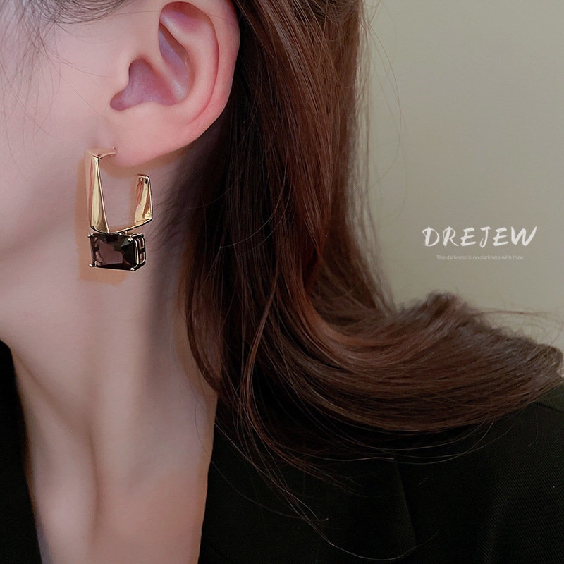 DREJEW Khuyên Tai Hình Vuông Đính Đá Zircon Màu Tím Thời Trang Cho Nữ