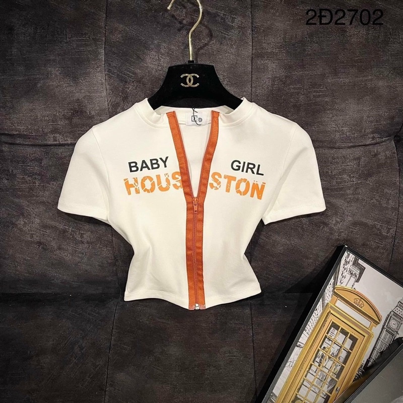 Áo Thun Croptop Tay Ngắn Khoá Kéo HOUS STON