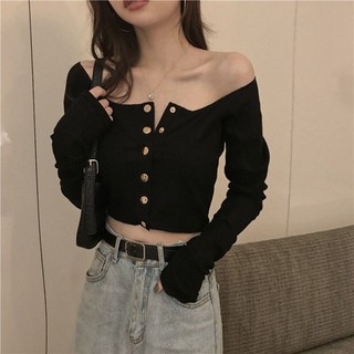 Áo hạ vai croptop tay dài gợi cảm ulzzang