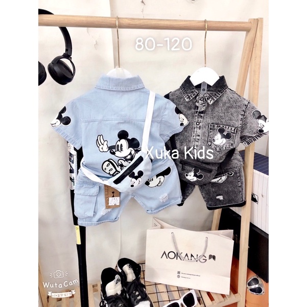 Bộ jean 3 chi tiết kèm túi cho bé trai 10-18kg