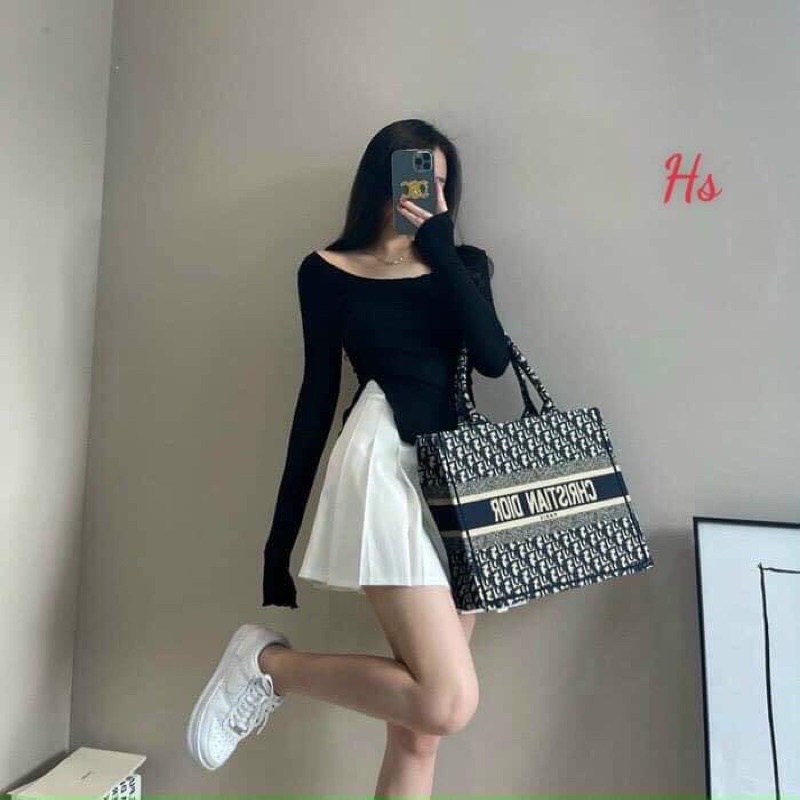 Áo Thun Nữ Body Dài Tay Xẻ Tà Vạt Lệch Cổ Bèo 3 Màu QM|SU