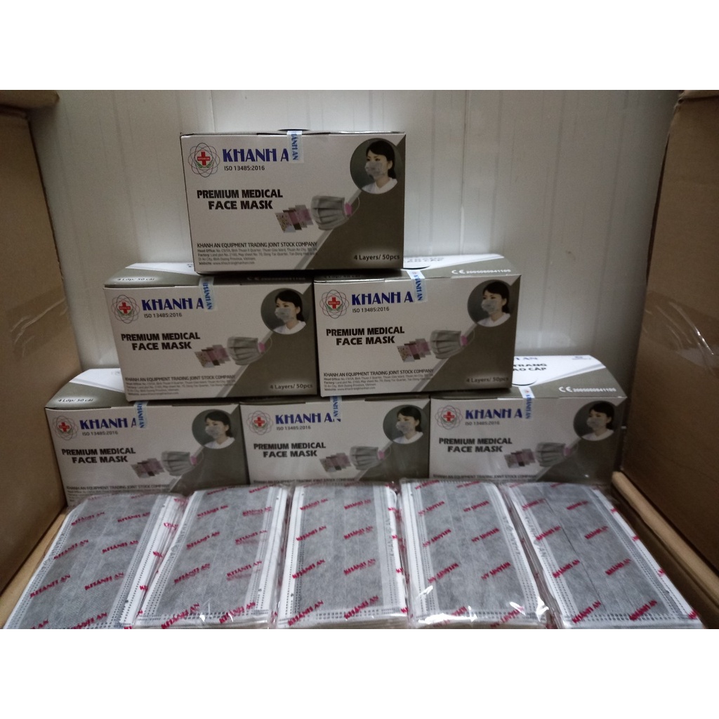 SỈ 10 HỘP KHẨU TRANG KHÁNH AN 4 LỚP KHÁNG KHUẨN LOẠI 2 MÀU XÁM