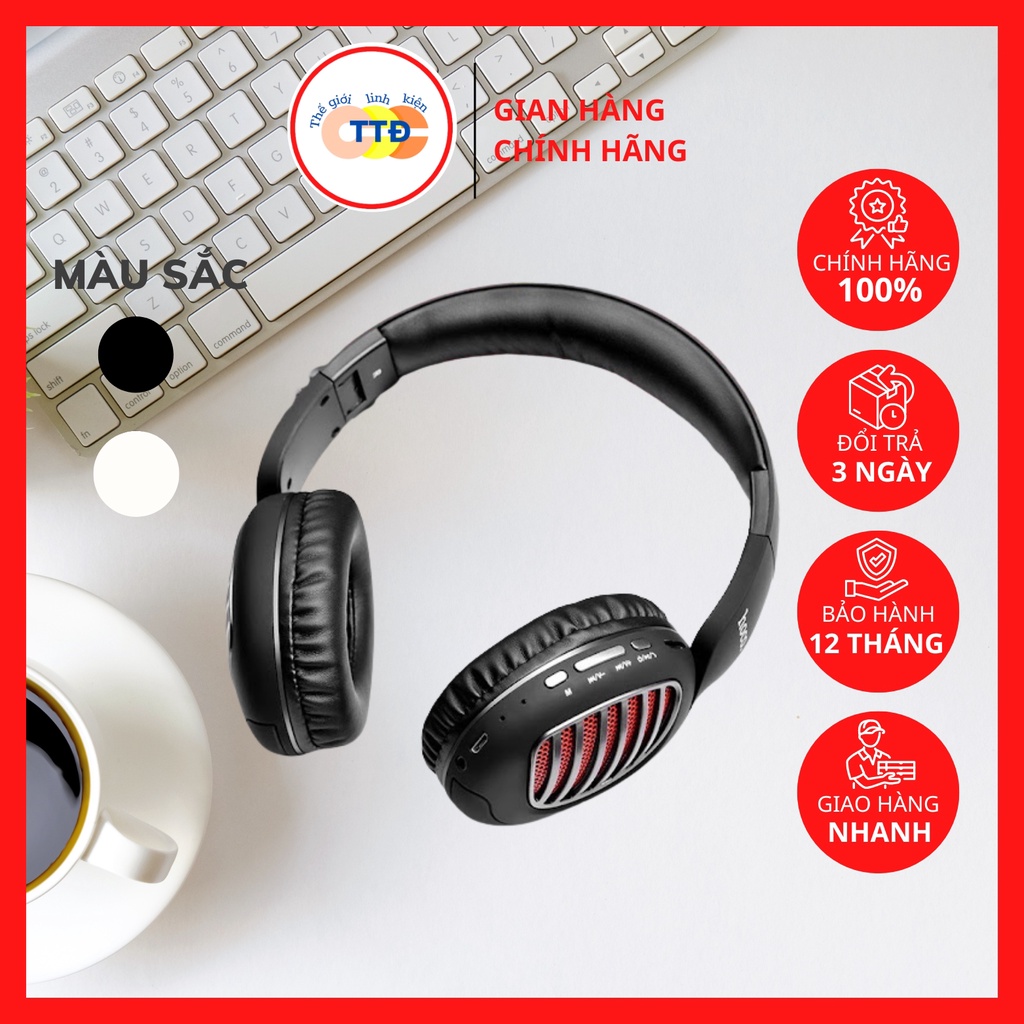 Tai nghe chụp tai bluetooth headphone không dây chống ồn có mic đàm thoại khe cắm thẻ nhớ microSD cổng AUX 3.5mm có dây