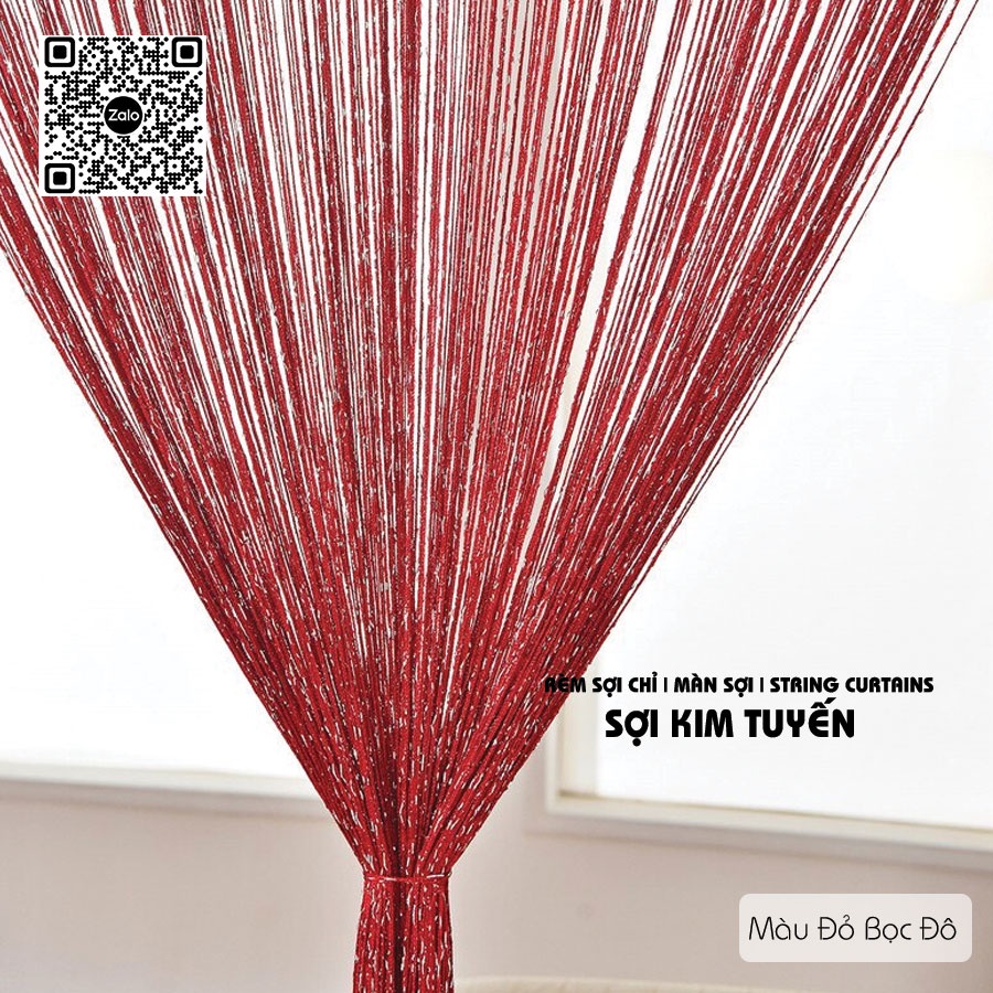 Rèm sợi chỉ kim tuyến màu đỏ bọc đô Wine red KT 3M*3M Màn sợi trang trí Tết, Giáng Sinh