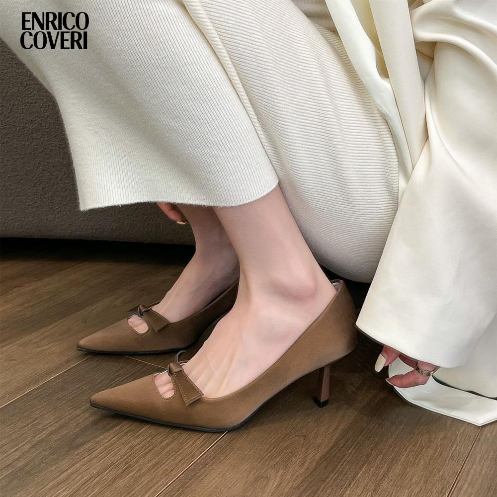 Giày Cao Gót Mũi Nhọn Đính Nơ Màu Trắng Thời Trang Xuân Hè Thanh Lịch