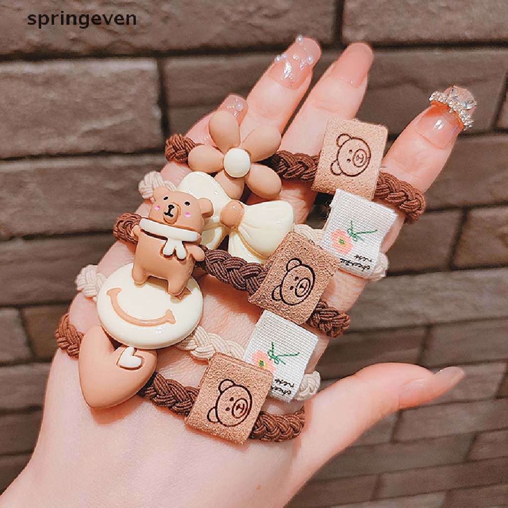 Dây Buộc Tóc Co Giãn Hình Hoạt Hình Màu Cà Phê Dễ Thương Phong Cách Hàn Quốc