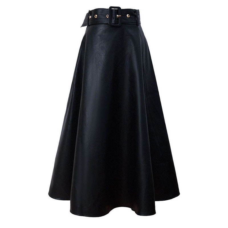 Chân váy da dáng dài qua gối phong cách thời trang phương tây cho nữ