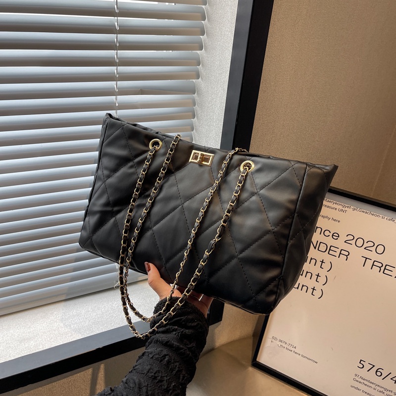 Túi Xách Cỡ Lớn Màu Trơn Họa Tiết Hình Thoi Phong Cách Retro Thời Trang Cho Nữ Màu Sắc