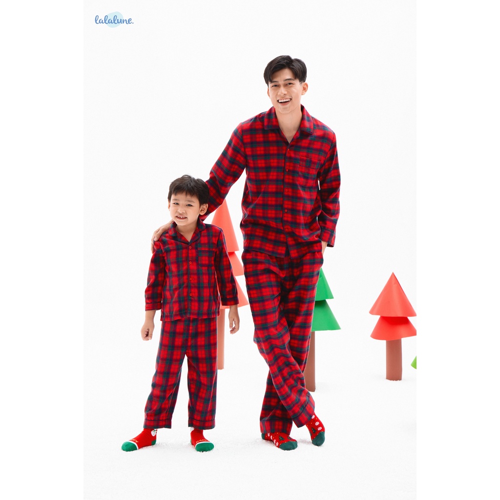 Pyjama nỉ LalaLune họa tiết caro đỏ cho cả gia đình