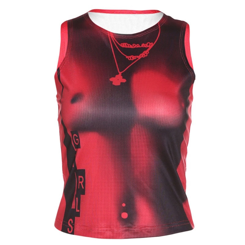 Áo Croptop Không Tay Cổ Tròn In Họa Tiết Thời Trang Cho Nữ