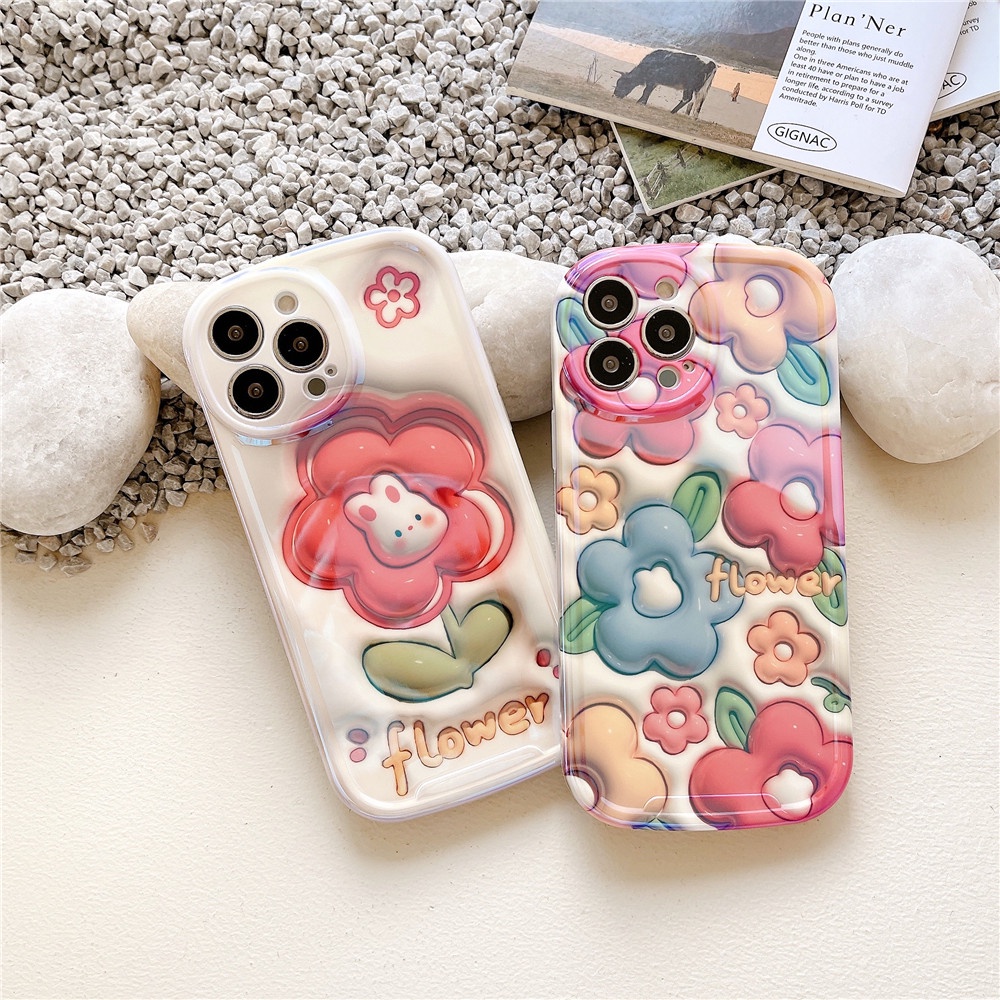 Ốp Điện Thoại Silicon Hình Thỏ Hoa 3D Cho iPhone 14 13 12 Pro MAX 11 14promax 14pro XS MAX XR X