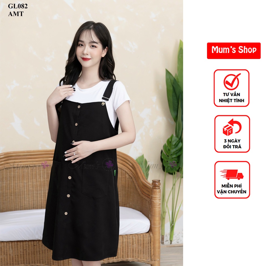 ĐẦM BẦU CÔNG SỞ MUM'S SHOP  FREESHIP  Váy bầu xinh mùa hè yếm đen khuy ngực (không kèm áo)