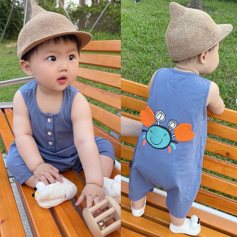 Bộ Áo Liền Quần Sát Nách Bằng Vải Cotton Mỏng Thời Trang Mùa Hè Cho Bé Sơ Sinh 0-2 Tuổi