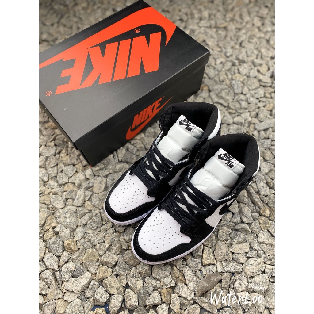 Giày Thể Thao Sneaker Air Jordan 1 Panda Da Lộn Cổ Cao Waterloo Shop