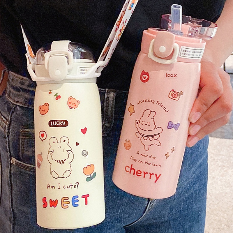 Bình Nước Giữ Nhiệt Bằng Thép Không Gỉ 350ml Kèm Ống Hút Tiện Lợi