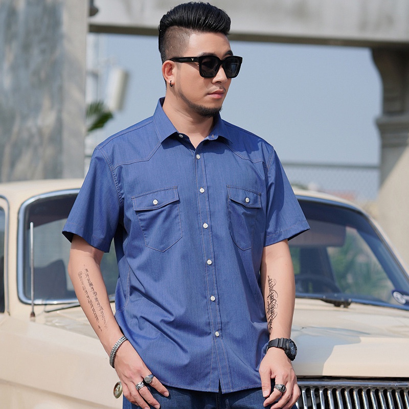 Áo Sơ Mi Giả Jean Ngắn Tay Phong Cách Mới Cho Nam
