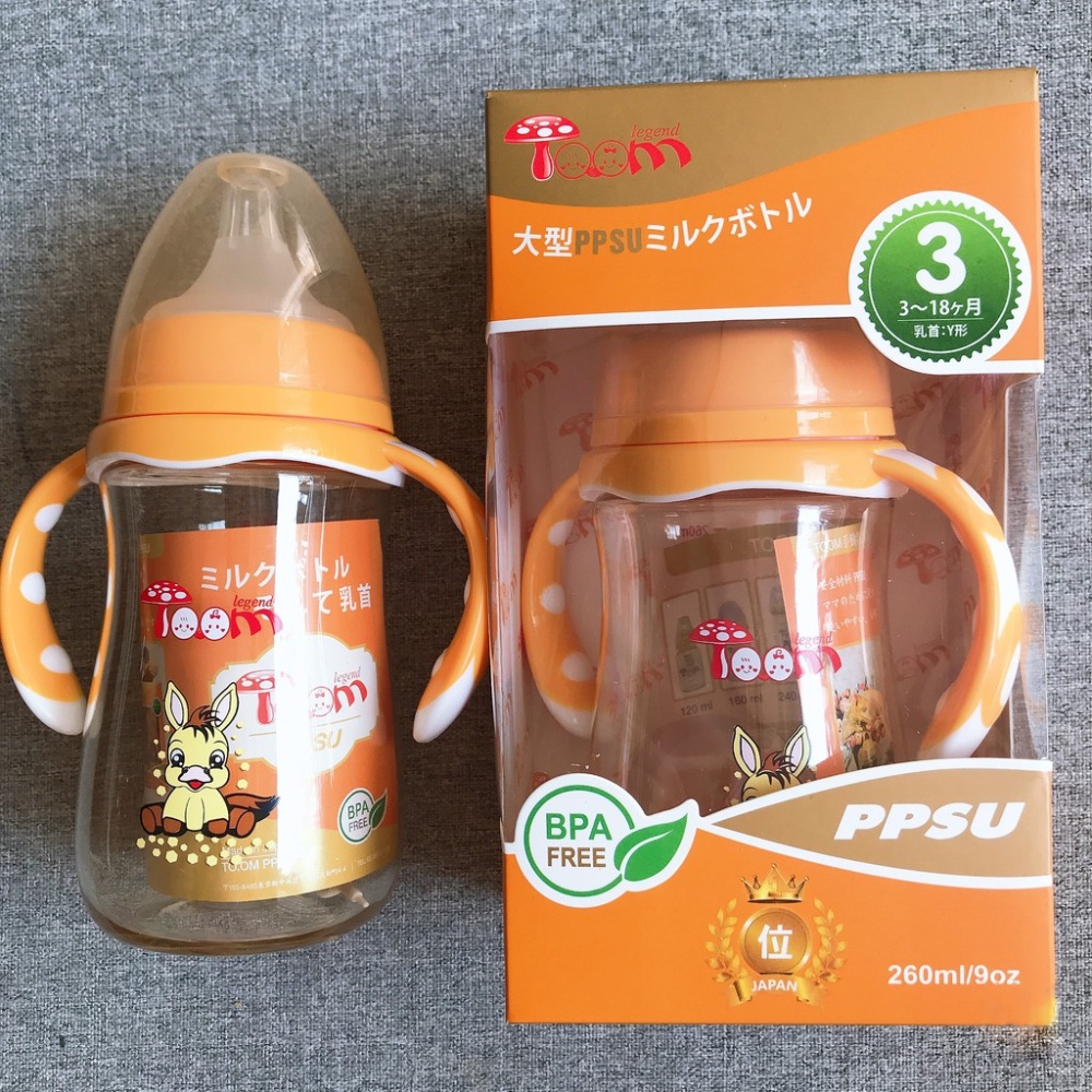 Bình Sữa TOOM PP Bởi Ấm Baby Nhựa PPSU Cổ Rộng Có Tay Cầm Quai Cầm An Toàn Tiện Lợi Cho Bé 260ml Ấm Gift Decor