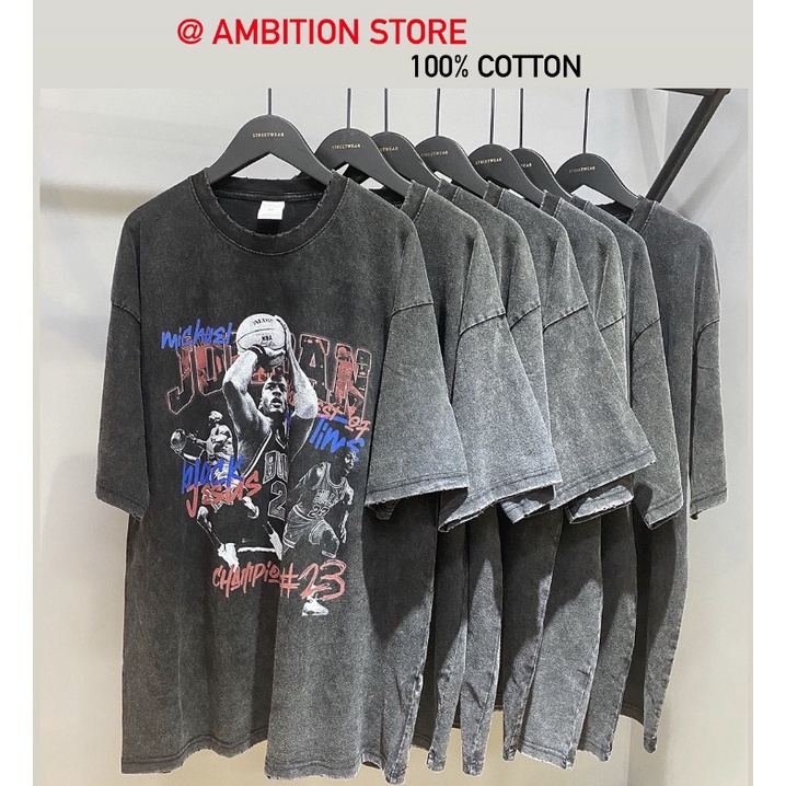 Á Phông Loang Xám LOCAIL Cổ Tròn Bóng Rổ JODAN Nam Nữ, Cotton Tici Hàn Dày Dặn In Pet 5D Cá Tính