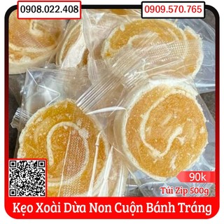 Kẹo xoài dừa non cuộn bánh tráng - túi zip 500gr - đặc sản bến tre