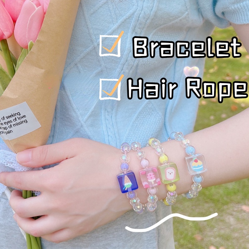 Vòng Tay Hạt Resin Trong Suốt In Hình Hoạt Hình Dễ Thương Có Thể Điều Chỉnh Cho Cặp Đôi