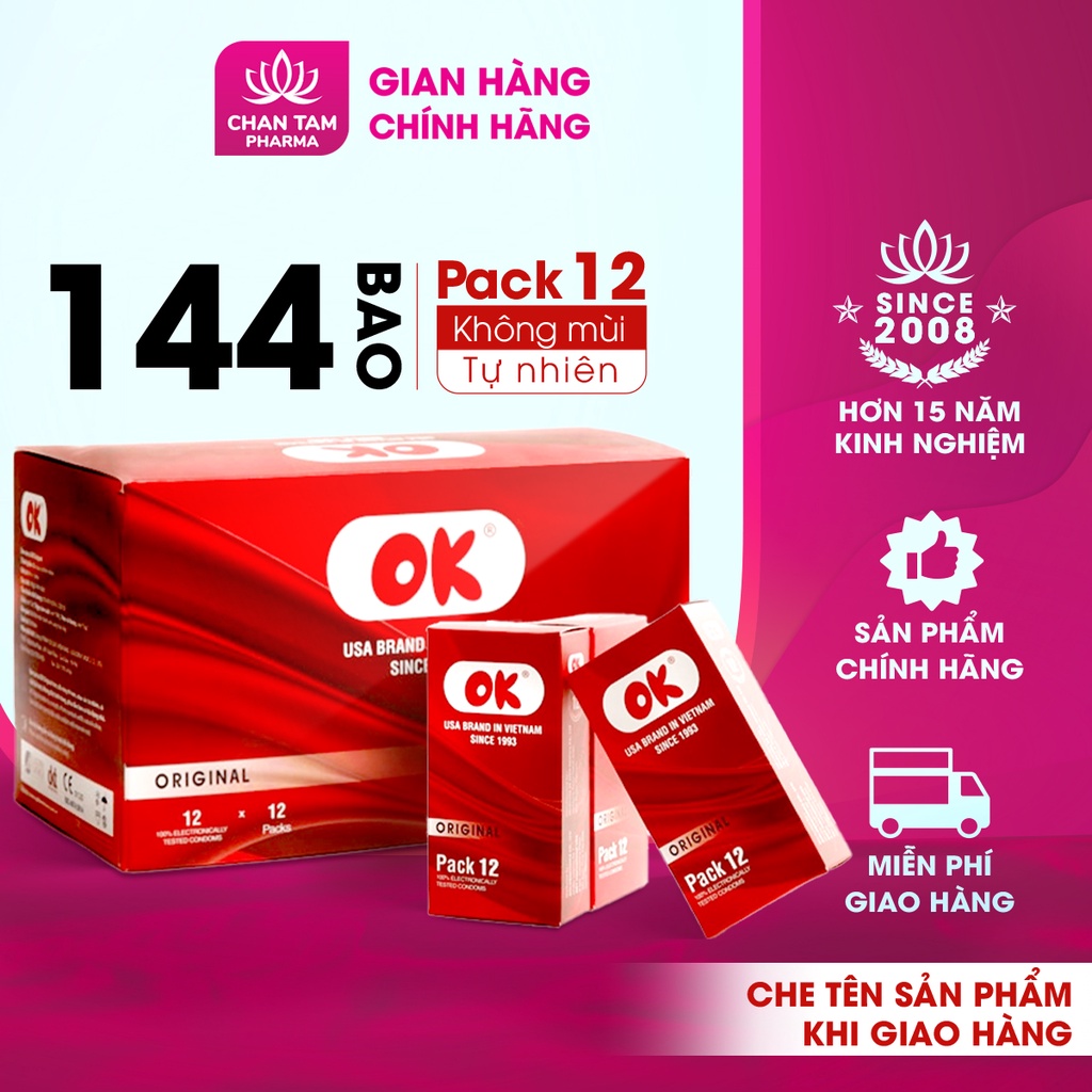 Bao cao su OK không mùi original – hộp 144 cái (12 hộp nhỏ)