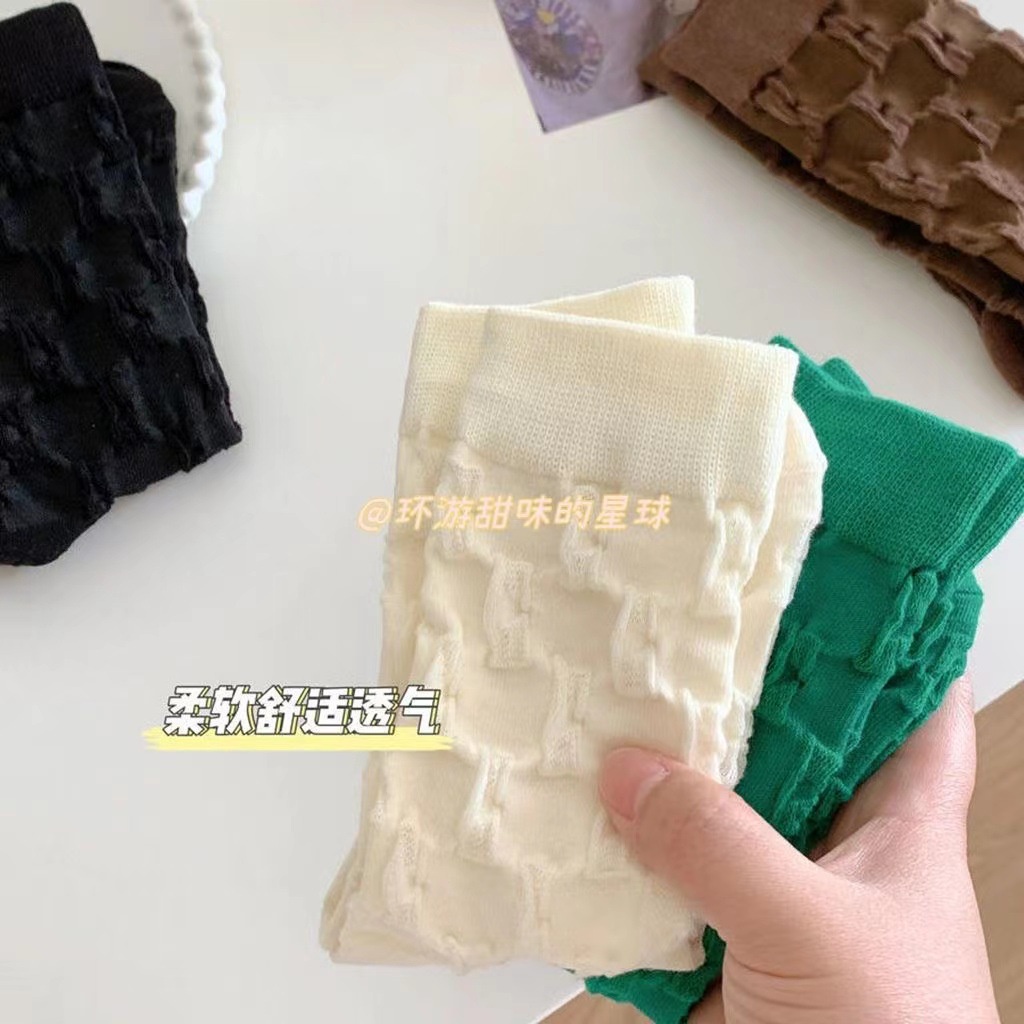 Vớ Dài Trung Bình Màu Trơn Họa Tiết Sọc Caro Thời Trang Xuân Hè Cho Nữ