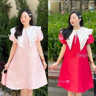 Váy Nana chất tacta xuông cổ vạt nơ tiểu thư siêu xinh