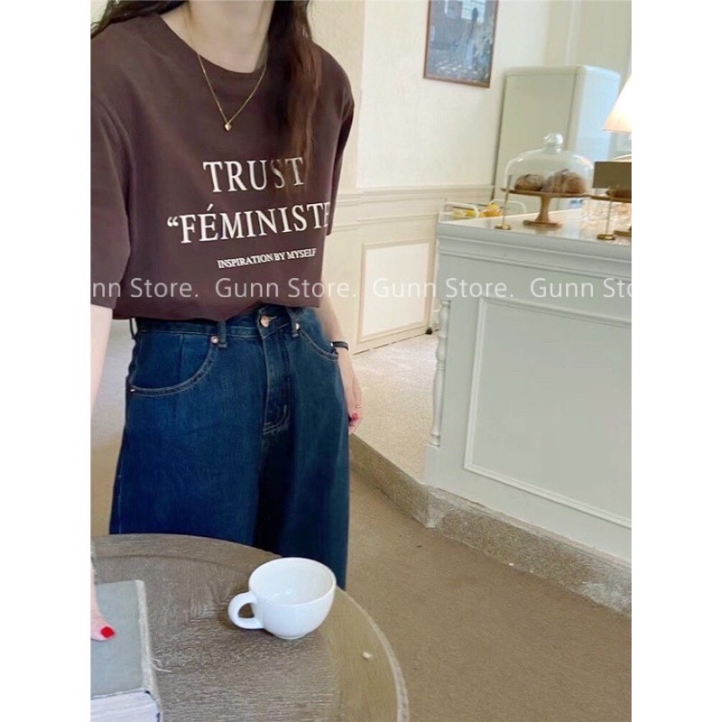 Áo Thun 3158 In Chữ TRUST FEMINISTE Form Rộng Unisex Chất Tuyết Nhung Loại 1, Thoáng Mát, Thấm Hút Mồ Hôi - GUNN
