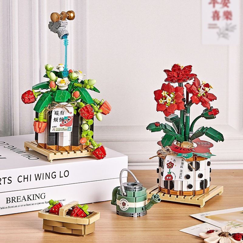 Đồ chơi lắp ráp mô hình chậu cây dâu tây, chậu hoa mẫu mới