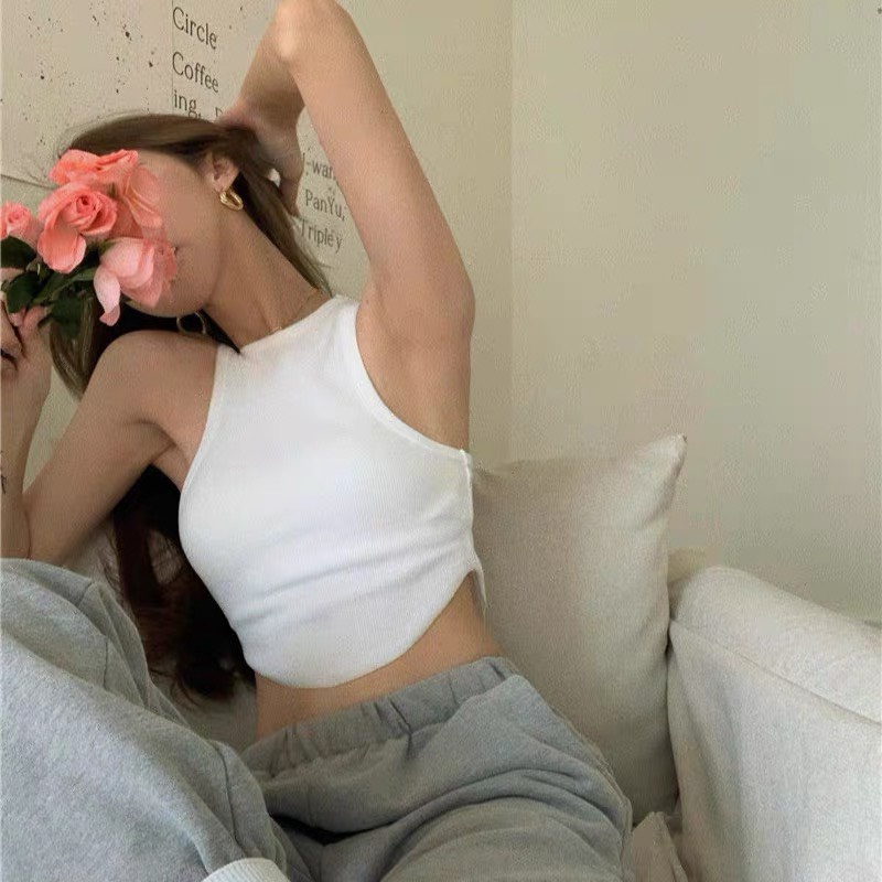 Áo croptop sát nách dáng ôm JUNE.SG Áo ba lỗ nữ vạt bầu ôm body D014