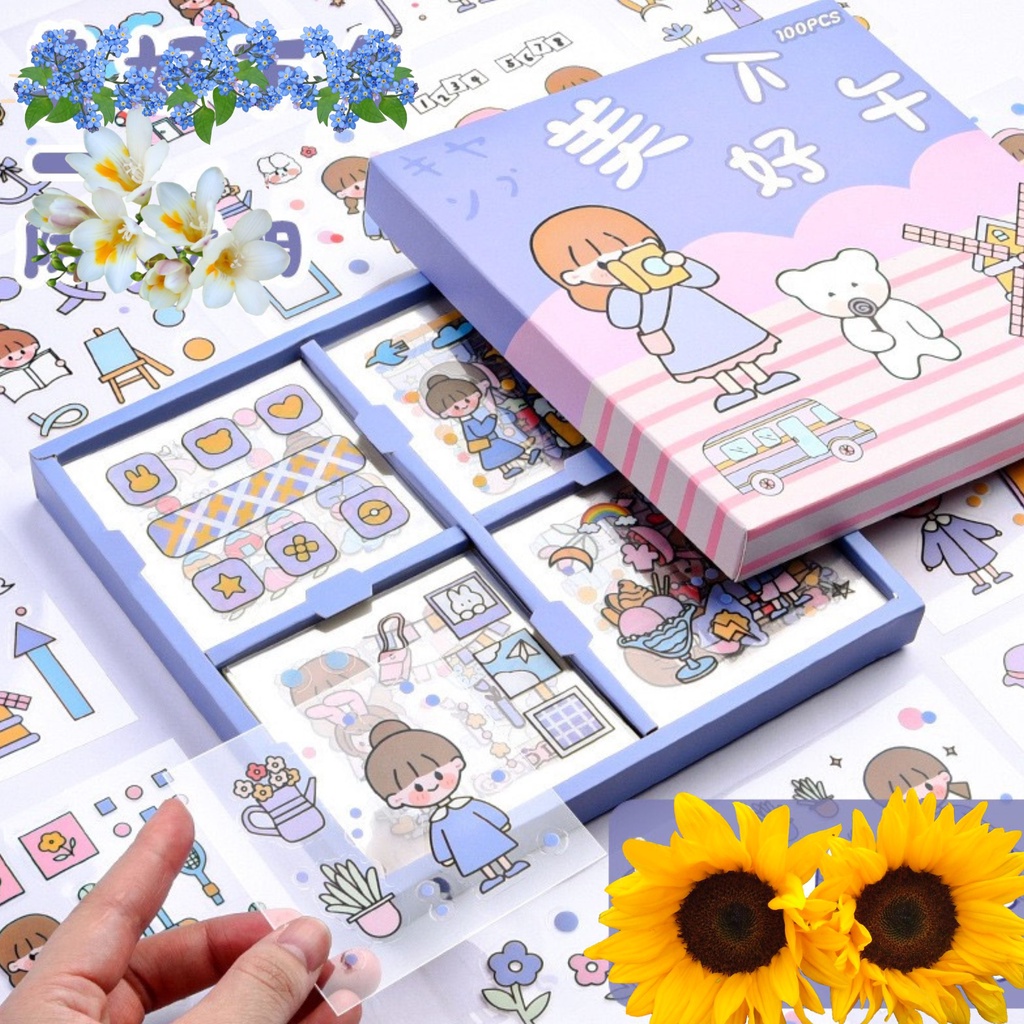 Set 25 tấm sticker cute dán trang trí tập vở, bình nước, họa tiết hoạt hình trong suốt - Vpp Giá sỉ