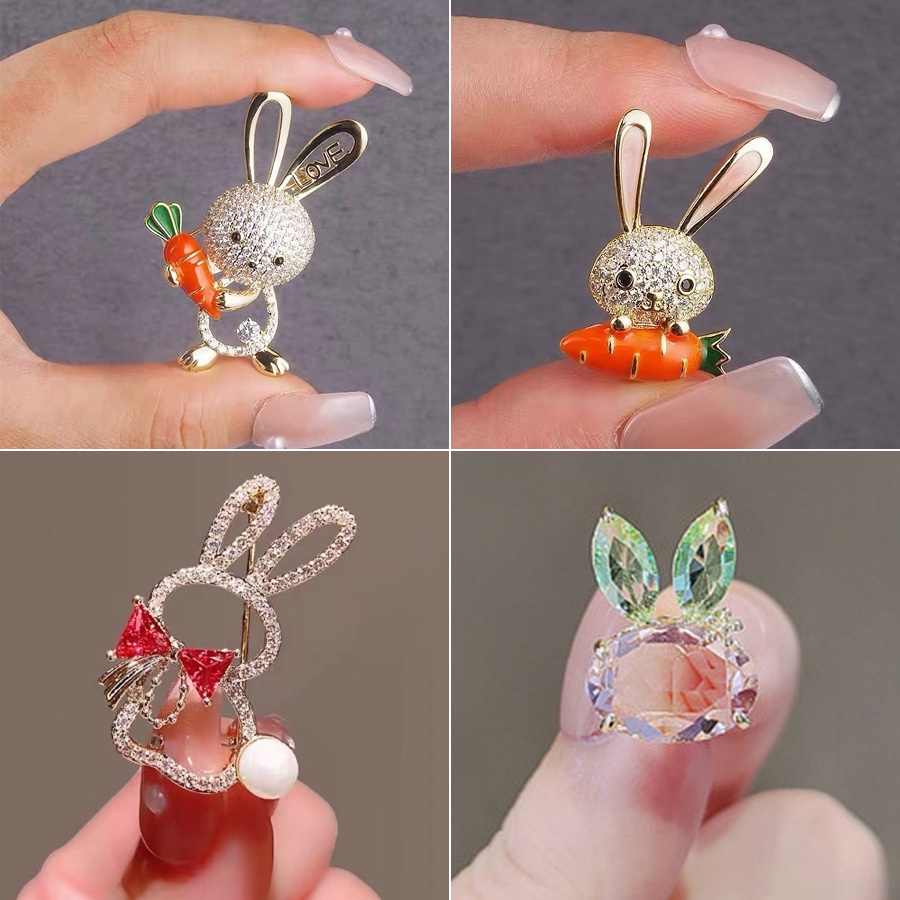 Ghim Cài Áo Hình Thỏ / Bướm Hoạt Hình Đính Pha Lê Dễ Thương Dành Cho Nữ
